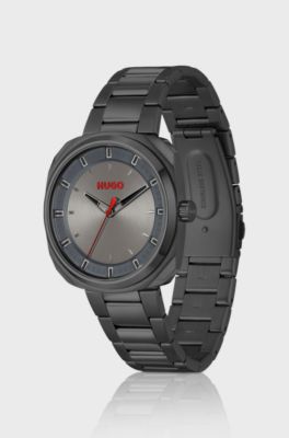 Orologio placcato nero con bracciale a maglie, Grigio scuro