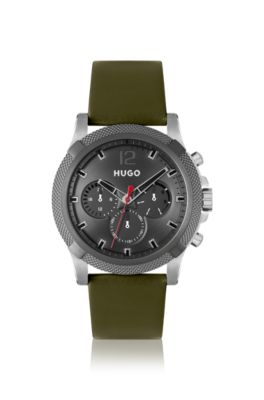 Multi-eye watch with olive leather strap, Khaki