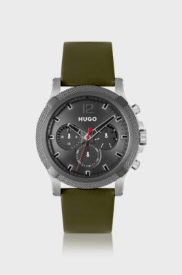 Multi-eye watch with olive leather strap, Khaki
