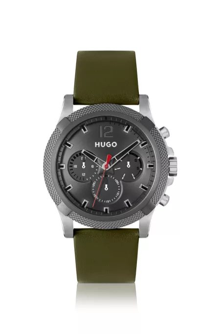 Multi-eye watch with olive leather strap