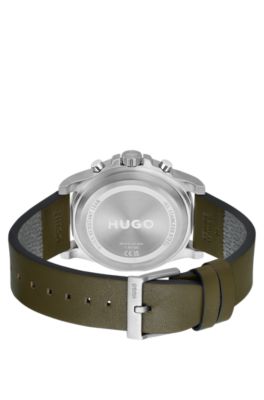 Multi-eye watch with olive leather strap, Khaki