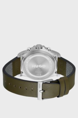 Multi-eye watch with olive leather strap, Khaki