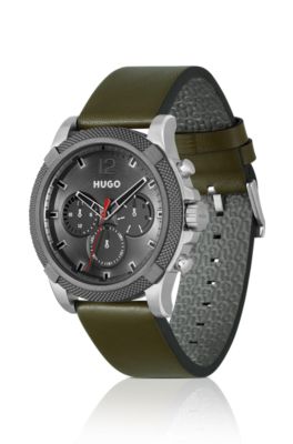 Multi-eye watch with olive leather strap, Khaki