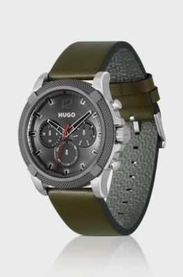 Multi-eye watch with olive leather strap, Khaki