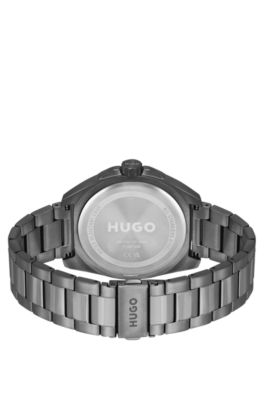 Reloj chapado en gris con pulsera de eslabones, Gris