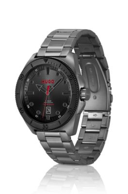 Reloj chapado en gris con pulsera de eslabones, Gris