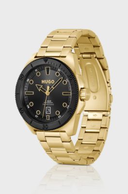 Gold-tone watch with link bracelet, Gold