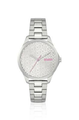 Silver-tone watch with monogrammed dial, Silver