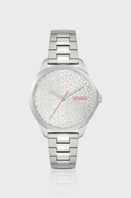 Silver-tone watch with monogrammed dial, Silver