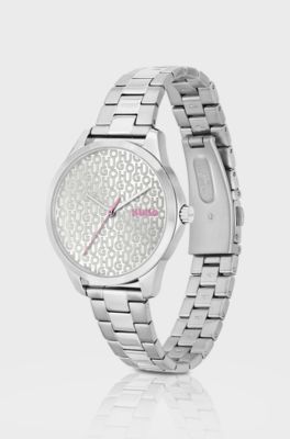 Silver-tone watch with monogrammed dial, Silver