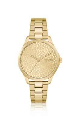Gold-tone watch with monogrammed dial, Gold