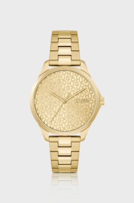 Gold-tone watch with monogrammed dial, Gold