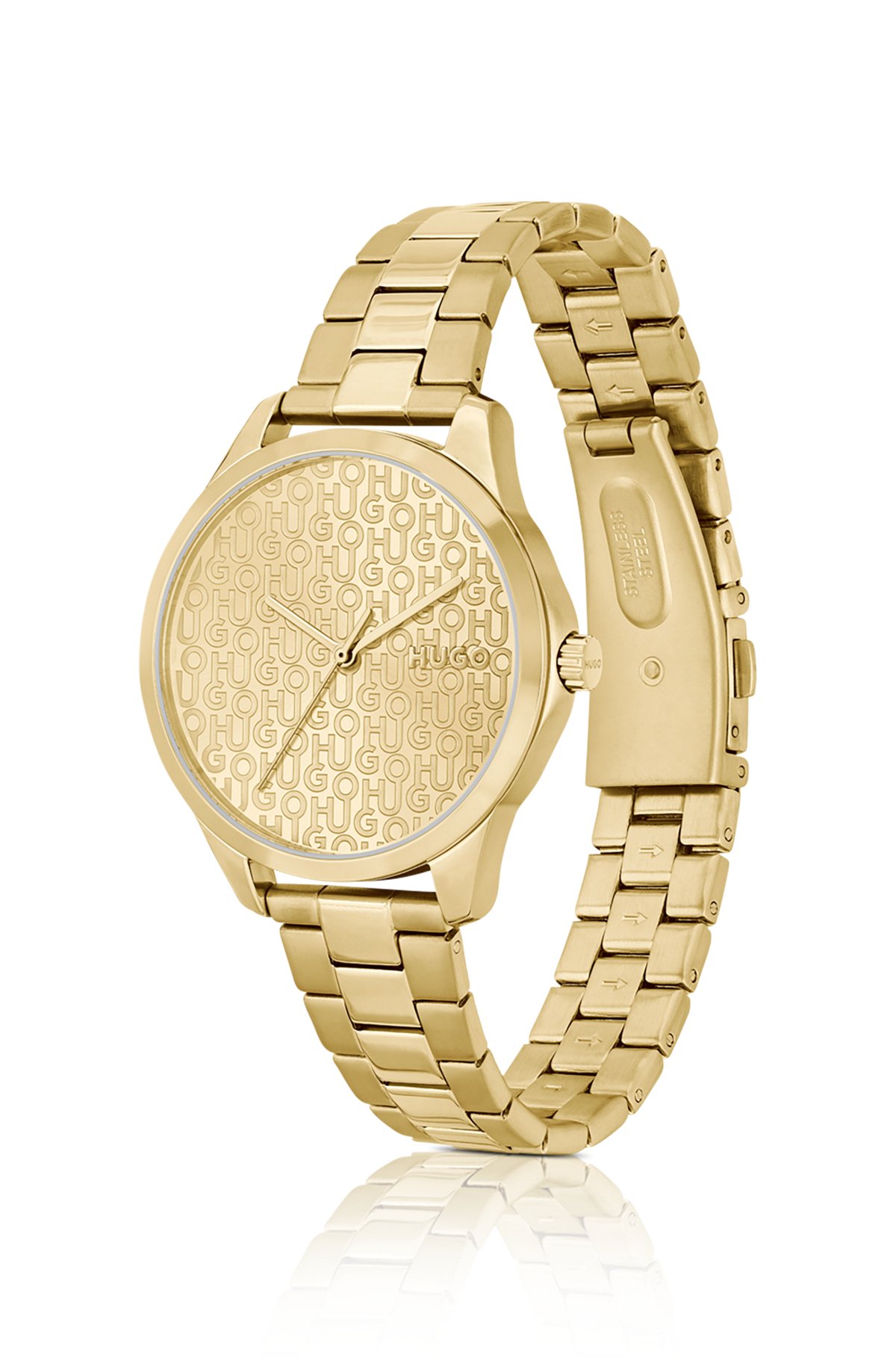 Gold-tone watch with monogrammed dial, Gold