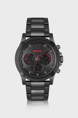 Black-plated watch with link bracelet, Dark Grey