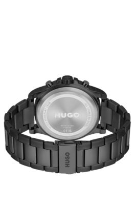 Black-plated watch with link bracelet, Dark Grey