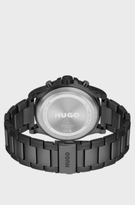 Reloj chapado en negro con pulsera de eslabones, Gris oscuro
