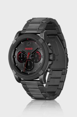 Reloj chapado en negro con pulsera de eslabones, Gris oscuro