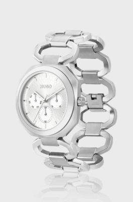 Silver-tone watch with chain bracelet, Silver