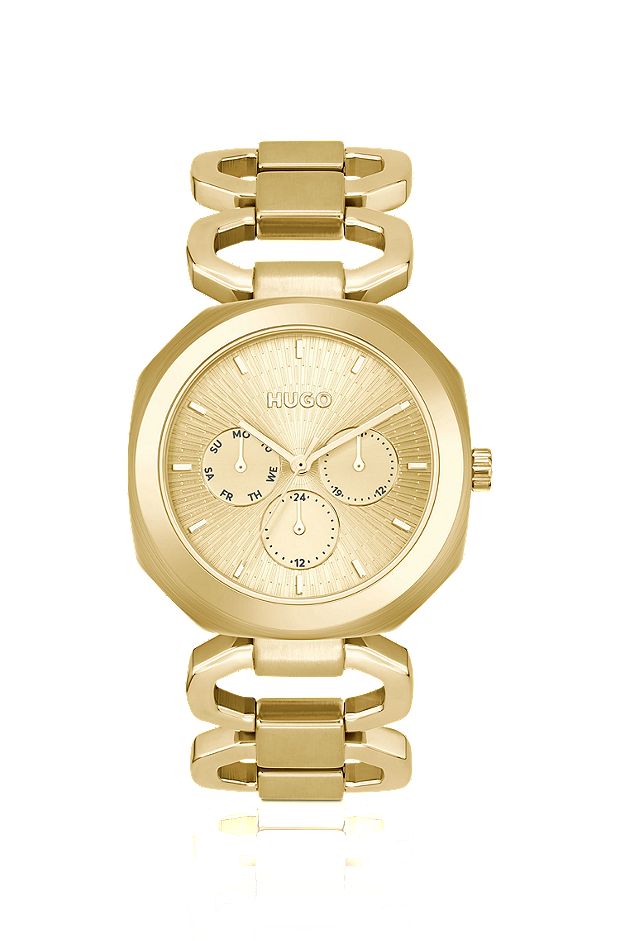 Gold-tone watch with chain bracelet, Gold