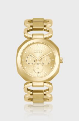 Gold-tone watch with chain bracelet, Gold