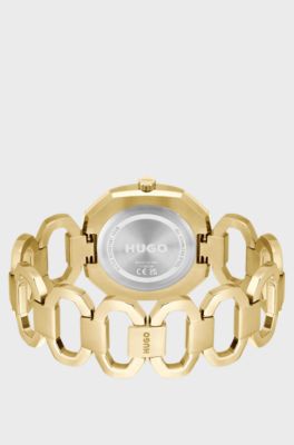 Gold-tone watch with chain bracelet, Gold