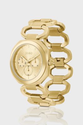 Gold-tone watch with chain bracelet, Gold