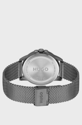 Grey-plated watch with mesh bracelet, Silver