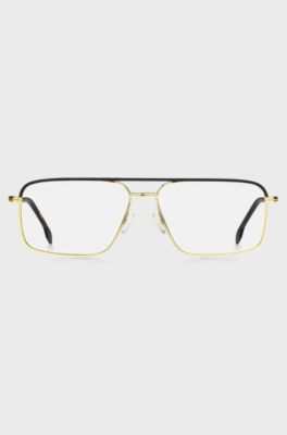 Steel optical frames in black and gold finishes, Gold
