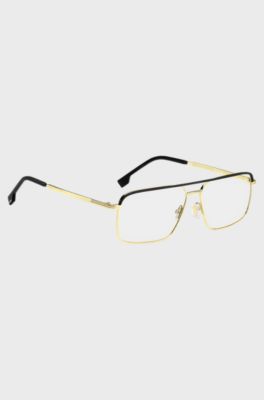 Steel optical frames in black and gold finishes, Gold