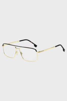 Steel optical frames in black and gold finishes, Gold