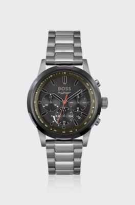 Grey-plated chronograph watch with link bracelet, Silver