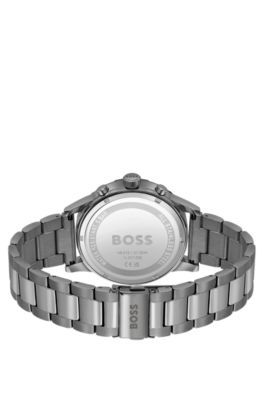 Grey-plated chronograph watch with link bracelet, Silver