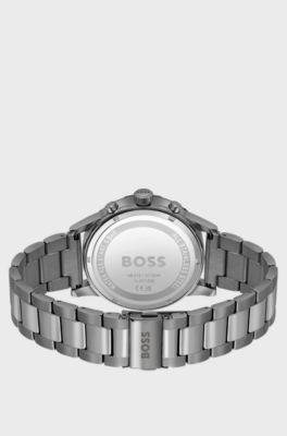 Grey-plated chronograph watch with link bracelet, Silver