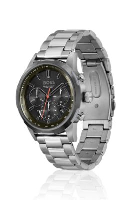 Grey-plated chronograph watch with link bracelet, Silver
