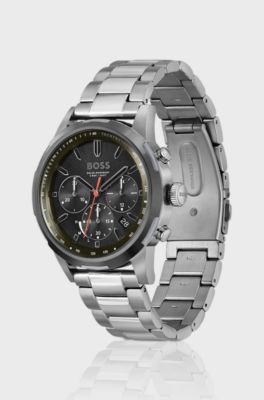 Grey-plated chronograph watch with link bracelet, Silver