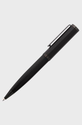 Gunmetal ballpoint pen with herringbone texture, Black