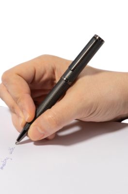 Gunmetal ballpoint pen with herringbone texture, Black