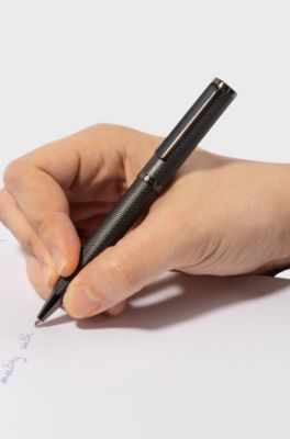Gunmetal ballpoint pen with herringbone texture, Black