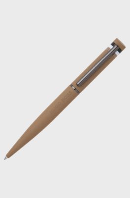 Stylo &agrave; bille camel avec rayure embl&eacute;matique, Beige