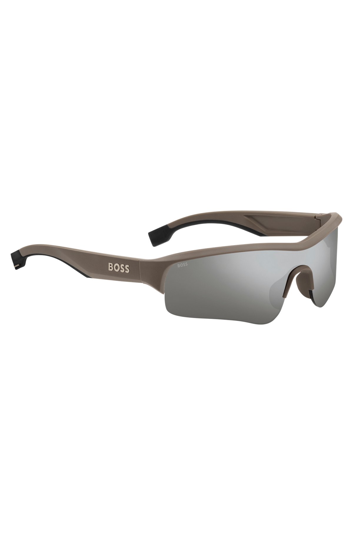 Verspiegelte BOSS x Perfect Moment All-Gender-Sonnenbrille mit Logo-Bügeln, Grau