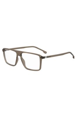 Beige-acetate optical frames with striped hinge, Light Brown