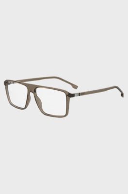 Beige-acetate optical frames with striped hinge, Light Brown