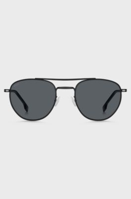 Round sunglasses in black metal with double bridge, Black