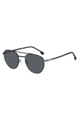 BOSS - Round sunglasses in black metal with double bridge