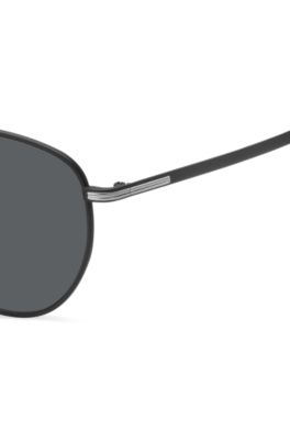 Round sunglasses in black metal with double bridge, Black