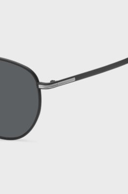 Round sunglasses in black metal with double bridge, Black