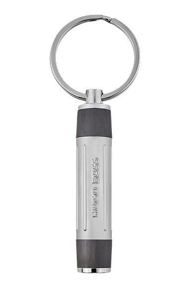 Ribbed gunmetal key ring with 3D logo, Silver