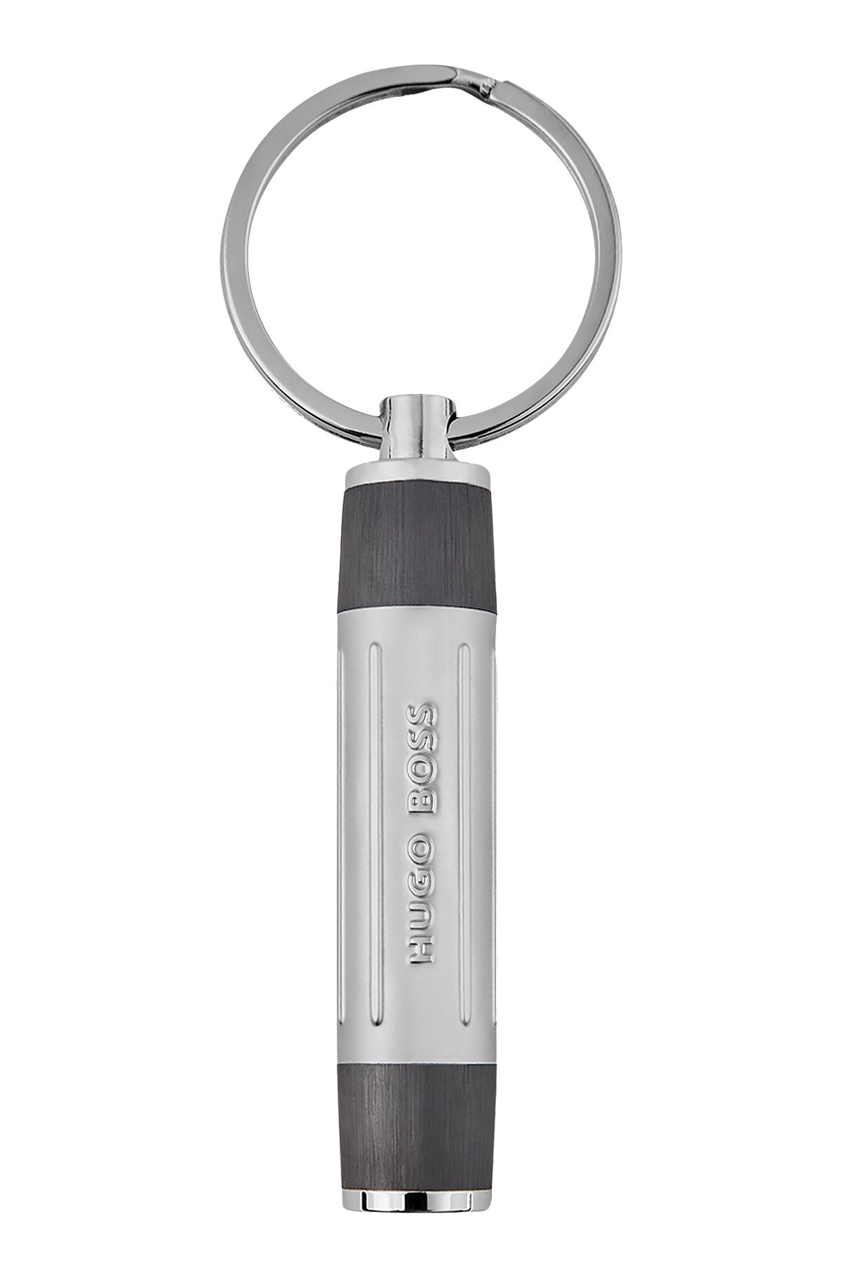 Gerippter Schlüsselanhänger aus Metall mit 3D-Logo, Silber