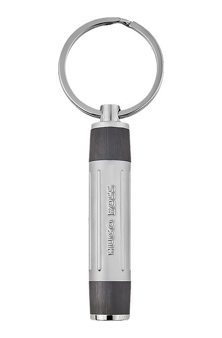 Gerippter Schlüsselanhänger aus Metall mit 3D-Logo, Silber