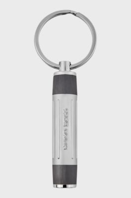 Ribbed gunmetal key ring with 3D logo, Silver